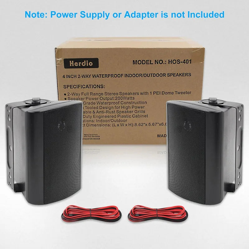 Herdio 2PCS 4'' 200W Wall Mount Outdoor Passive Speakers Waterproof Powerful Bass Expansive Stereo Sound Coverage For Patio Pool