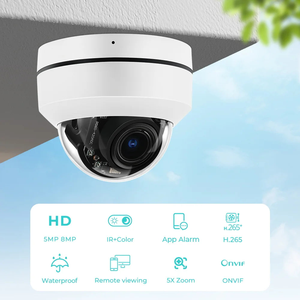 8MP 4K PTZ IP Camera Outdoor PoE Onvif 5X Optical Zoom 5MP 4MP P2P Infrared Audio Dome Camera CCTV Surveillance Camera XMEye App