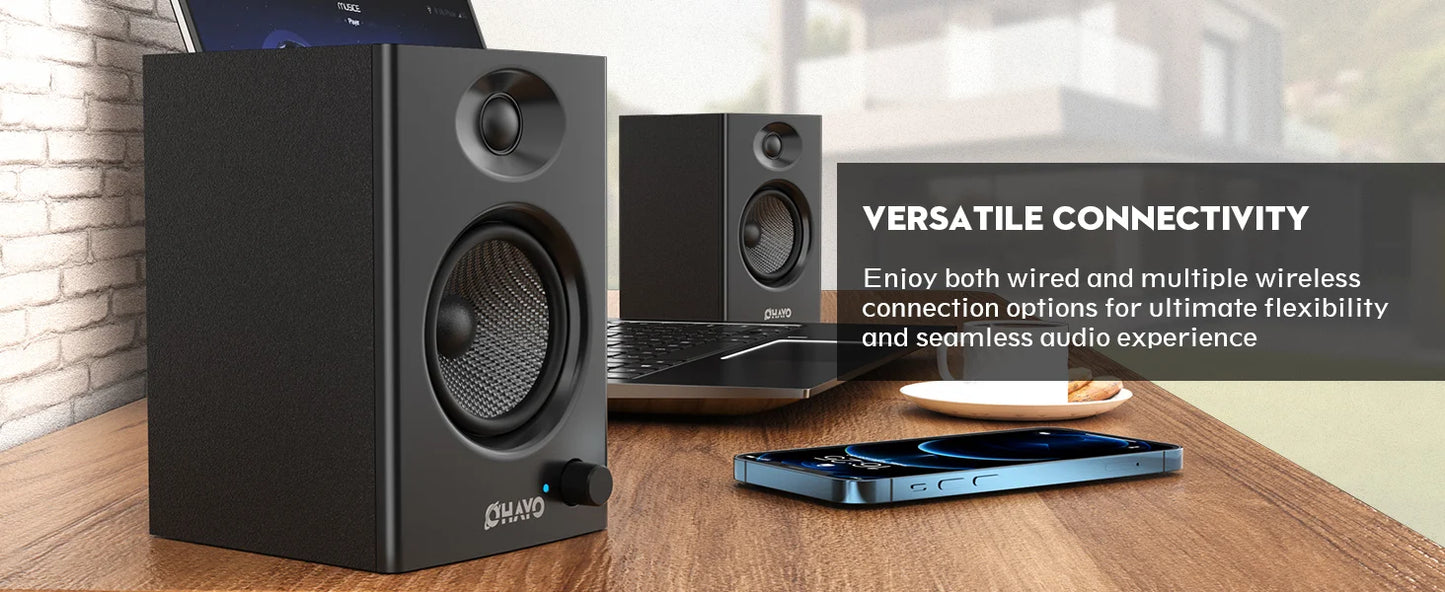 OHAYO Active Bluetooth 5.3 Bookshelf Speakers, 60W MDF Wooden Speaker Unit , 2.0 Computer PC Monitor Gaming Speakers,RCA/AUX/USB