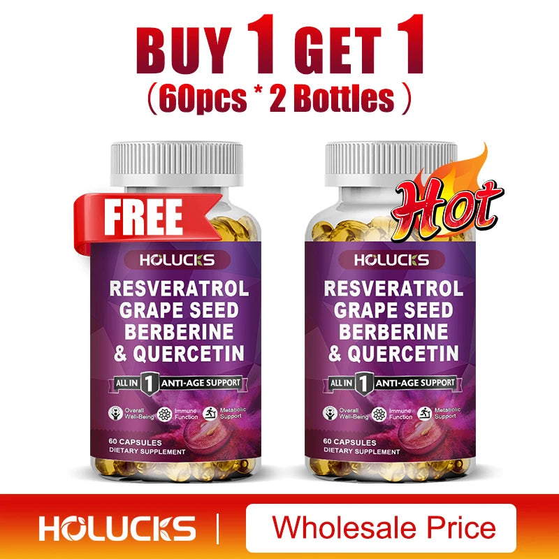 HOLUCKS Resveratrol Supplement, Boost NAD+ level, Anti-Aging, Immune Support, Improve Metabolic, Promote Overall Wellness
