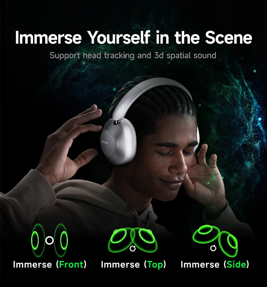 Picun F6 Active Noise Cancelling Wireless Headphones Head Tracking 3D Audio 40mm Hi-Res ANC Bluetooth Headset HIFI APP Control