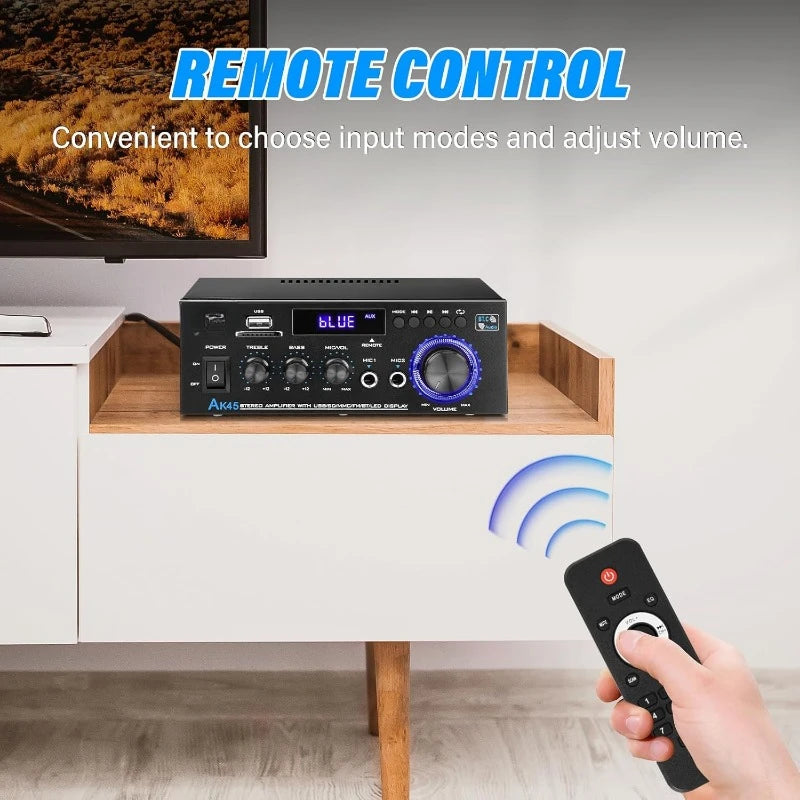 AK45 Stereo Audio Amplifier,Rated Power 40W Home 2 Channel Wireless Bluetooth 5.0 Power Amplifier System, Home Amplifiers