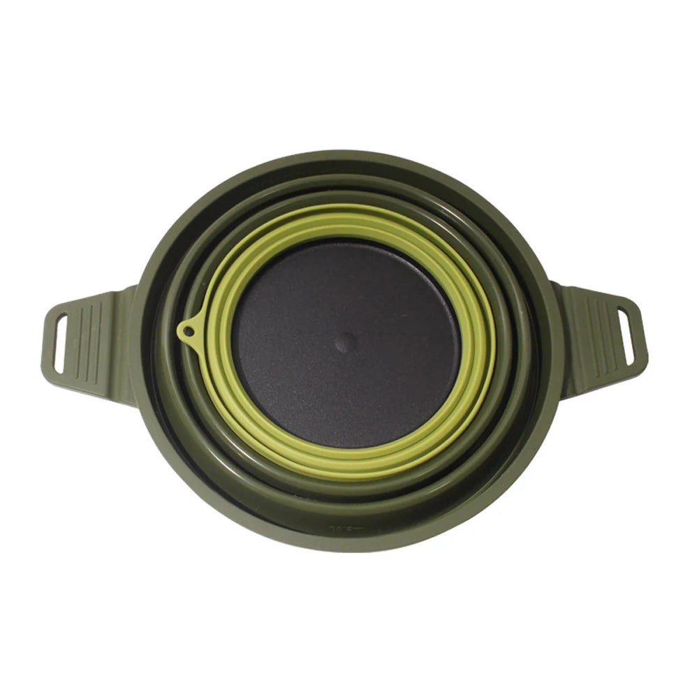 Portable Folding Pot Lunch Box Camping Pot Set with 2 Foldable Bowls Silicone Cooking Food Container Outdoor Camping Tableware