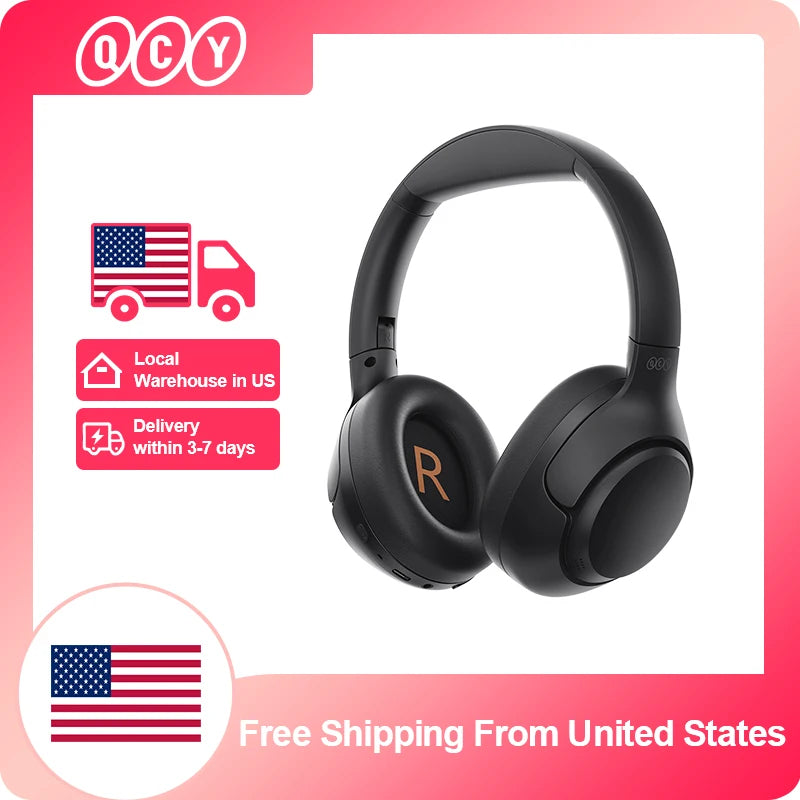 QCY H3 ANC 43dB Active Noise Cancellation Headphones Hi-Res Audio Wireless Earphones Bluetooth 5.4 Over the Ear Headsets 60Hrs