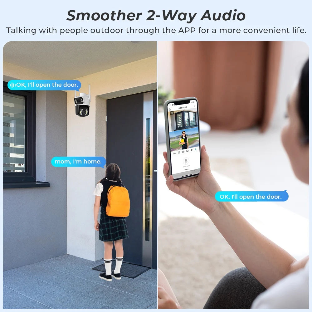 8MP 4K iCSee Wifi Camera Outdoor Dual lens Dual Screen Ai Human Detection Auto tracking Security Protection IP Wifi Surveillance