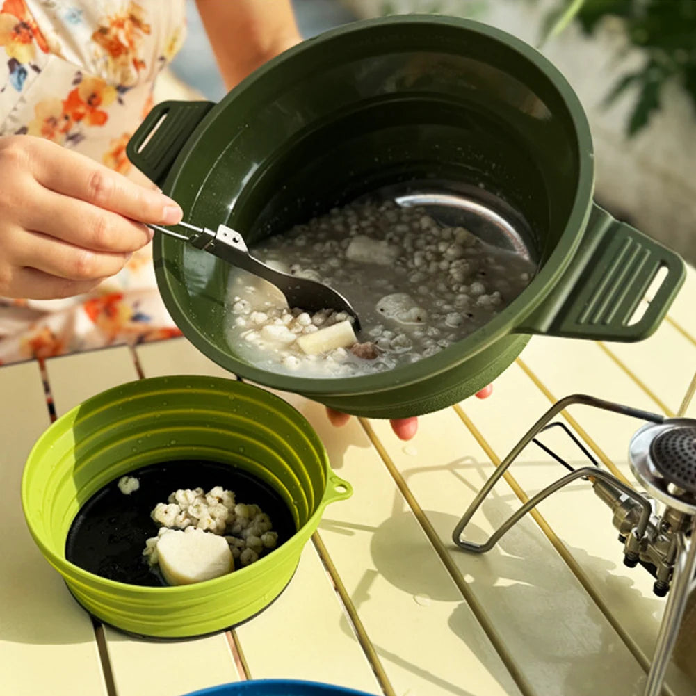 Portable Folding Pot Lunch Box Camping Pot Set with 2 Foldable Bowls Silicone Cooking Food Container Outdoor Camping Tableware