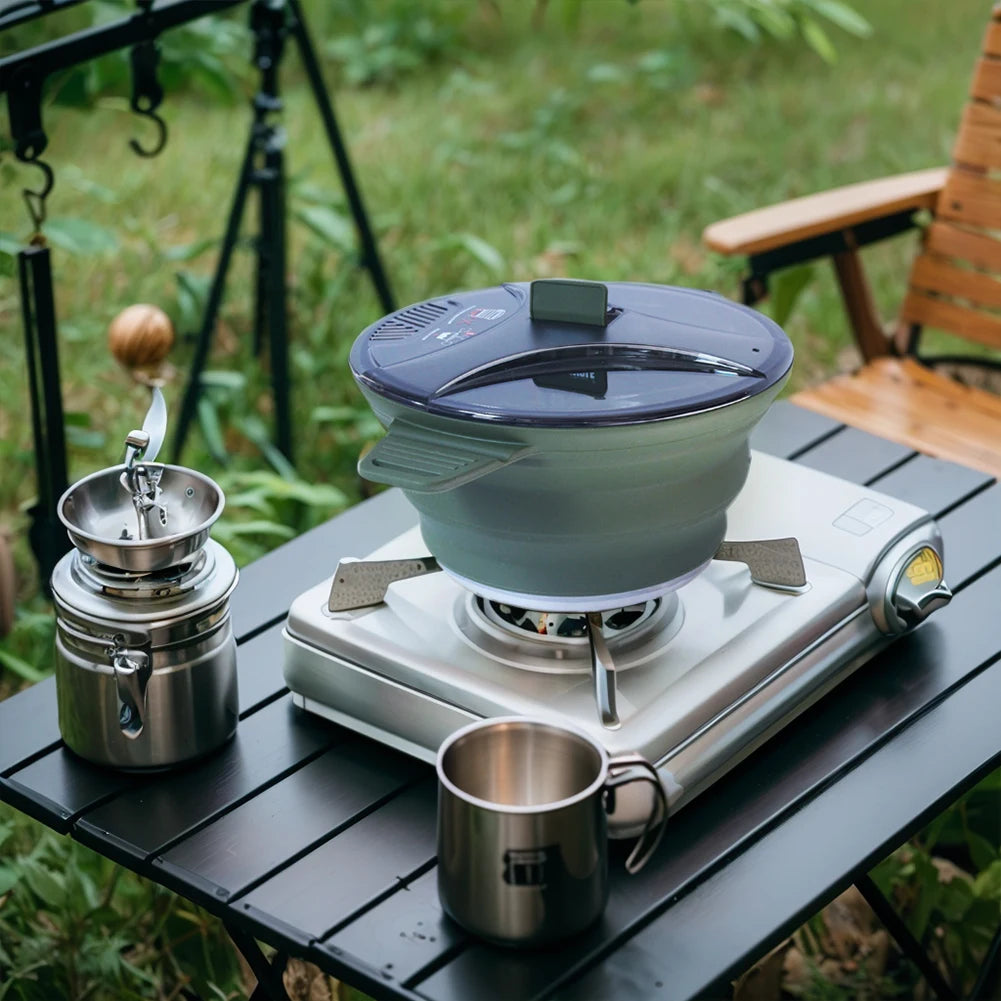 Portable Folding Pot Lunch Box Camping Pot Set with 2 Foldable Bowls Silicone Cooking Food Container Outdoor Camping Tableware