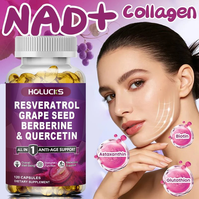 HOLUCKS Resveratrol Supplement, Boost NAD+ level, Anti-Aging, Immune Support, Improve Metabolic, Promote Overall Wellness