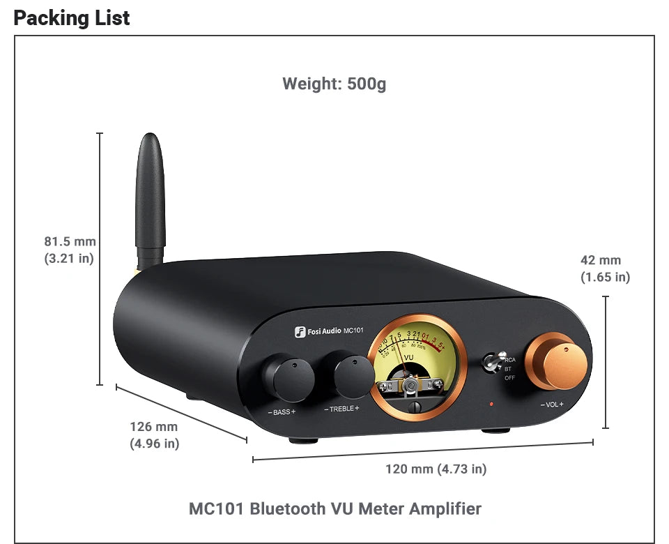 Fosi Audio MC101 Bluetooth Stereo Amplifier Home Audio Mini Amp with VU Meter 2 Channel HiFi Receiver for Passive Speaker