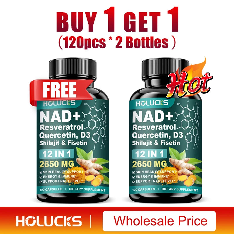 NAD+ Capsules Boost-with Resveratrol Supplement, 12 in 1, Enhance Cellular Vitality, Support Energy & Focus, Immune, Skin Health
