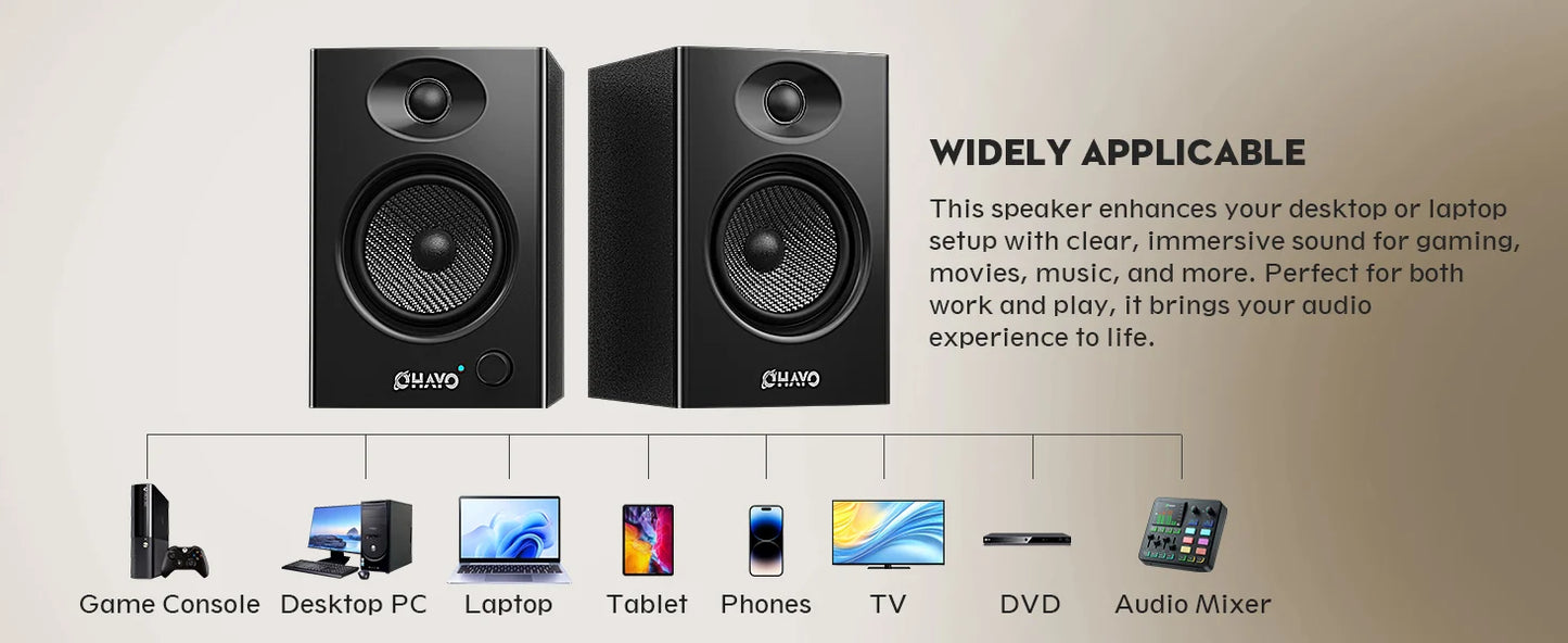 OHAYO Active Bluetooth 5.3 Bookshelf Speakers, 60W MDF Wooden Speaker Unit , 2.0 Computer PC Monitor Gaming Speakers,RCA/AUX/USB