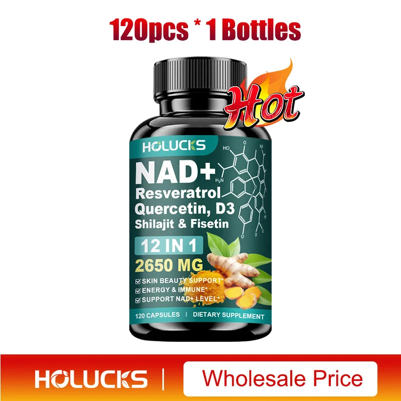 NAD+ Capsules Boost-with Resveratrol Supplement, 12 in 1, Enhance Cellular Vitality, Support Energy & Focus, Immune, Skin Health