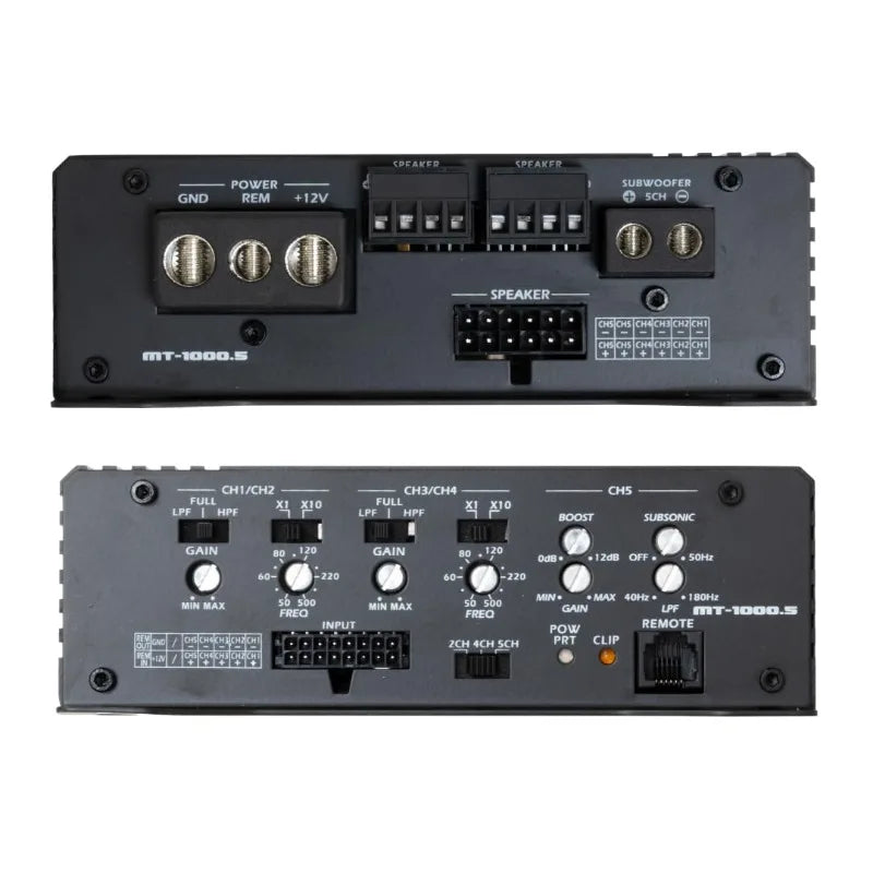 Audio MT-1000.5 1200 Watt 5-Channel Car Audio Amplifier, Class D, Hexfet Mosfet, Crossover Multiplier, Remote Subwoofer Bass
