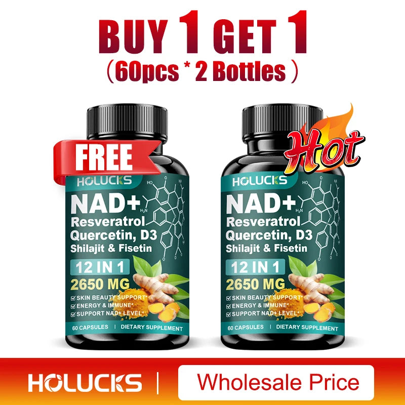 NAD+ Capsules Boost-with Resveratrol Supplement, 12 in 1, Enhance Cellular Vitality, Support Energy & Focus, Immune, Skin Health