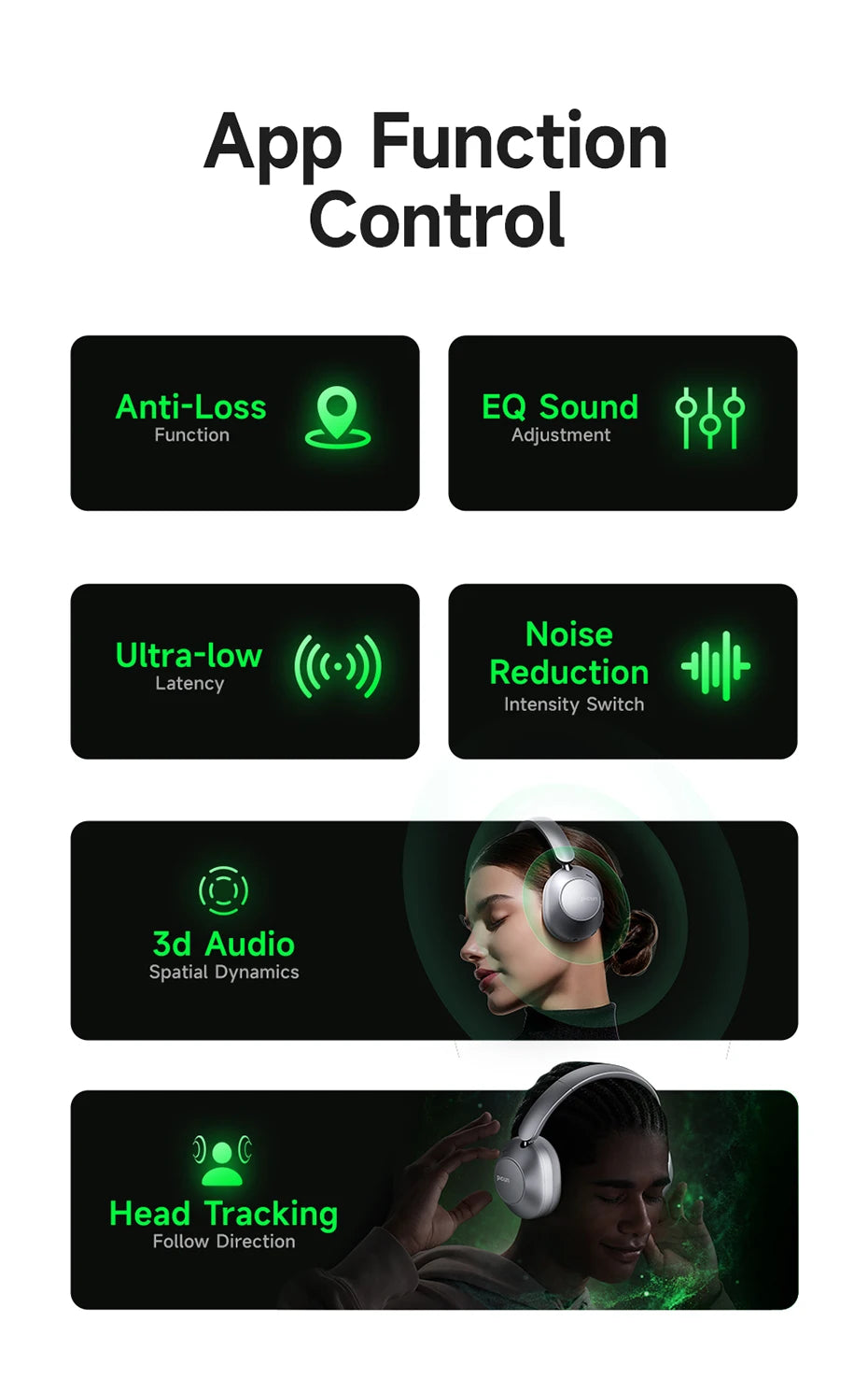 Picun F6 Active Noise Cancelling Wireless Headphones Head Tracking 3D Audio 40mm Hi-Res ANC Bluetooth Headset HIFI APP Control