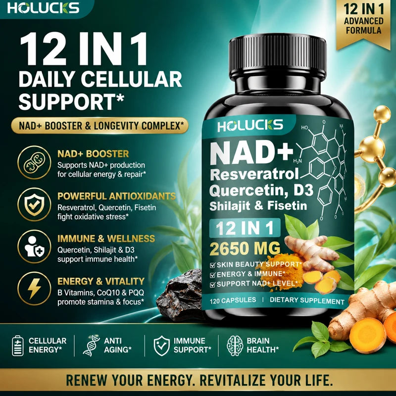 NAD+ Capsules Boost-with Resveratrol Supplement, 12 in 1, Enhance Cellular Vitality, Support Energy & Focus, Immune, Skin Health