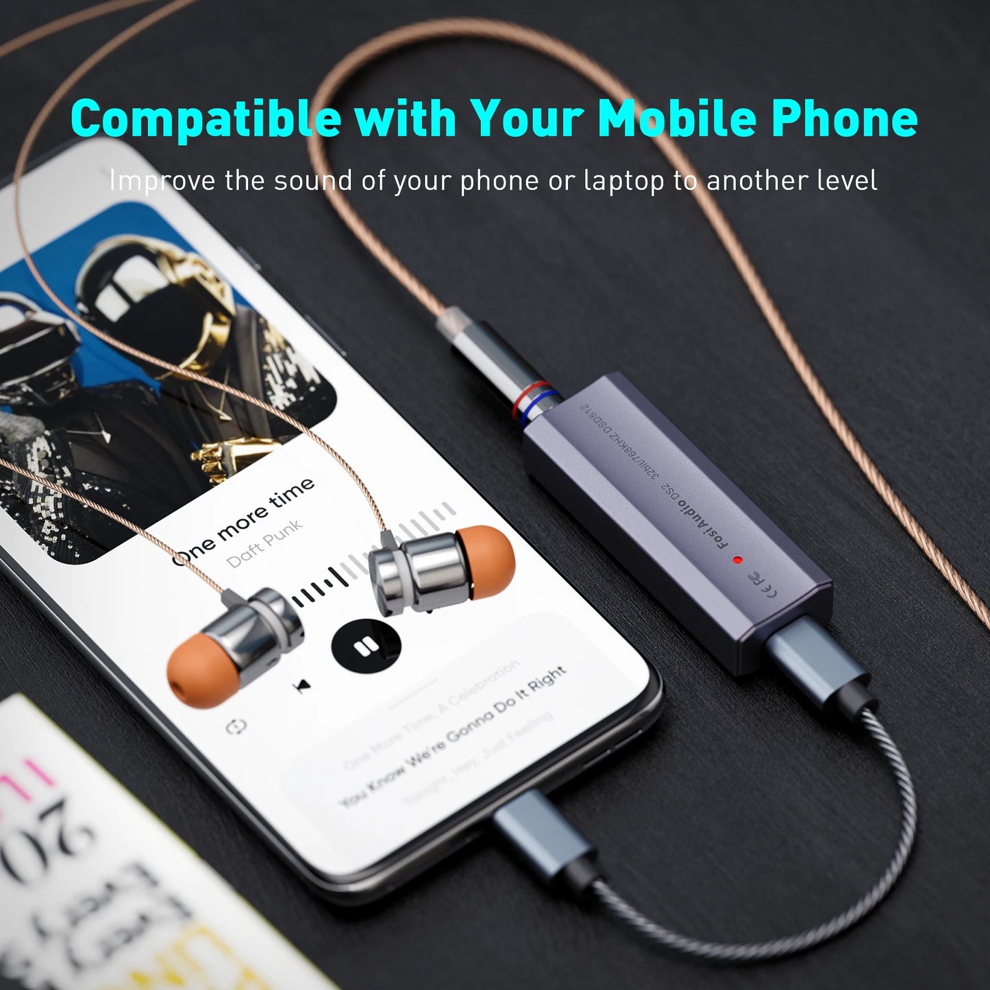 Fosi Audio DS2 DS512 HiFi DAC Headphone Amplifier Mini Audio USB DAC Amp Support 32bit/768kHz with 3.5MM & 4.4MM Dual Outputs