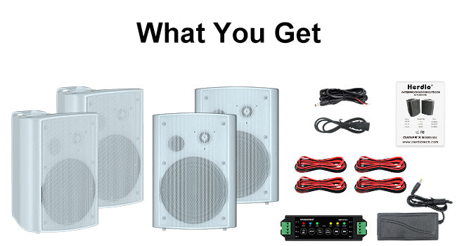 Herdio 800W 6.5'' Outdoor Speakers Bluetooth Waterproof Wired With Superior Amplifier Wall Mounted Sound System Enhanced Bass