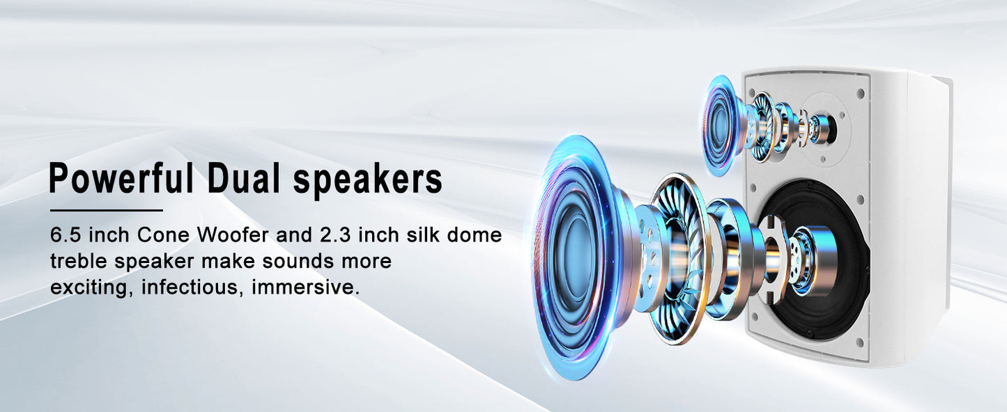 Herdio 800W 6.5'' Outdoor Speakers Bluetooth Waterproof Wired With Superior Amplifier Wall Mounted Sound System Enhanced Bass